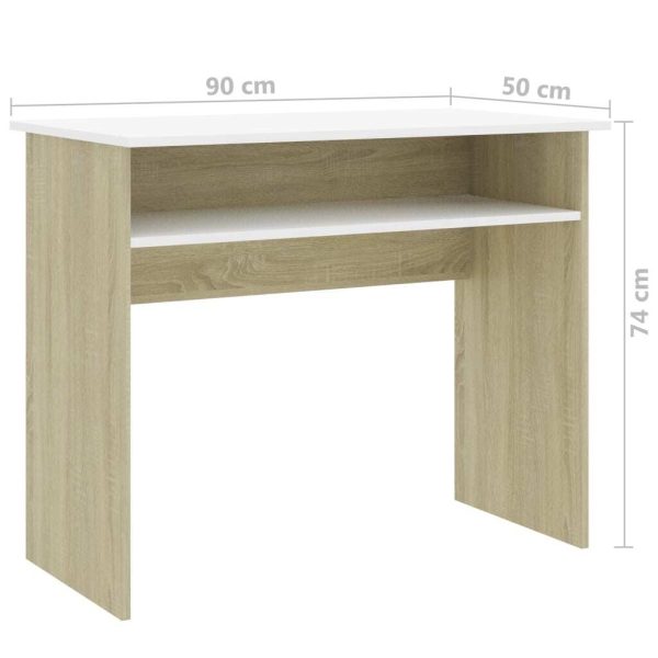 Desk 90x50x74 cm Engineered Wood – White and Sonoma Oak