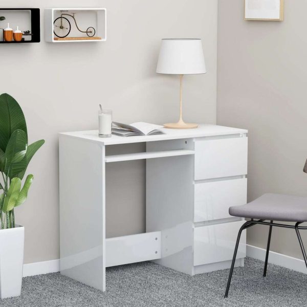 Desk 90x45x76 cm Engineered Wood – High Gloss White