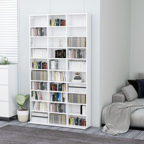 CD Cabinet Engineered Wood – 102x16x177.5 cm, High Gloss White