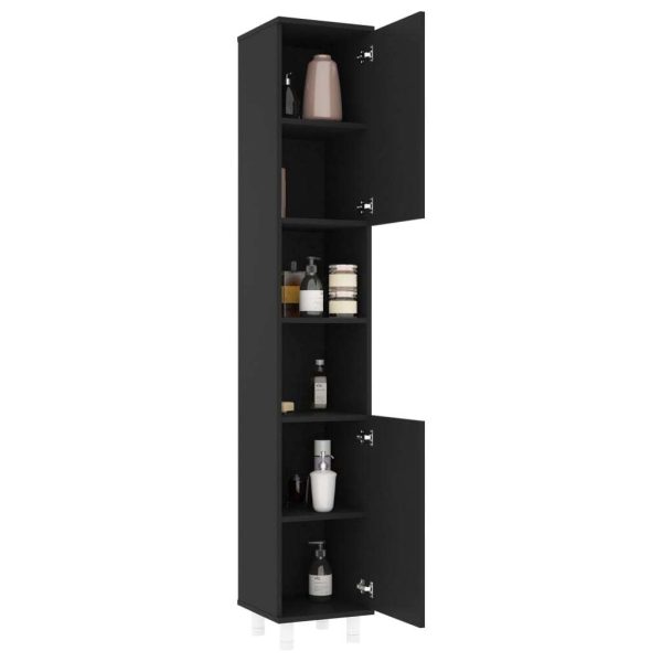 Bathroom Cabinet 30x30x179 cm Engineered Wood – Black