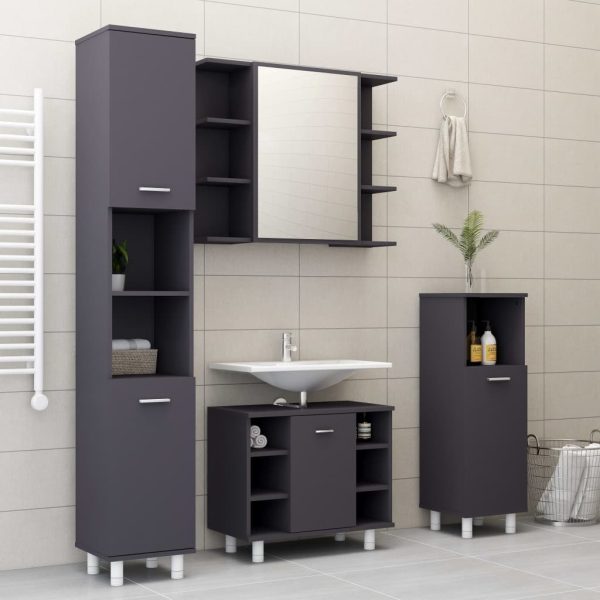 Bathroom Cabinet 30x30x179 cm Engineered Wood – Grey