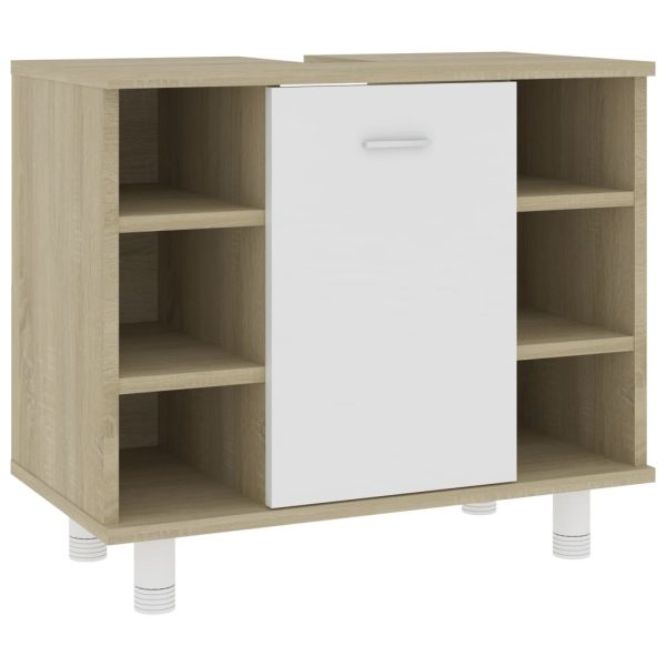 Bathroom Cabinet 60x32x53.5 cm Engineered Wood – White and Sonoma Oak