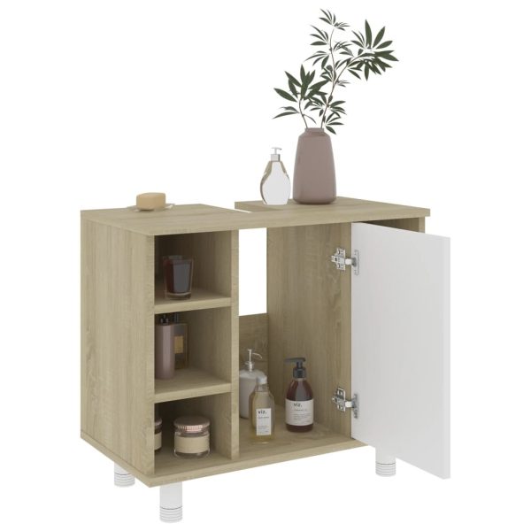 Bathroom Cabinet 60x32x53.5 cm Engineered Wood – White and Sonoma Oak