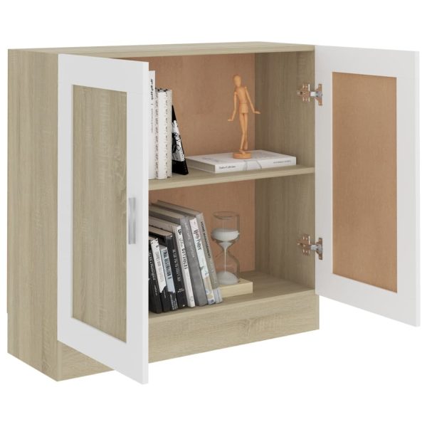 Book Cabinet Engineered Wood – 82.5×30.5×80 cm, White and Sonoma Oak