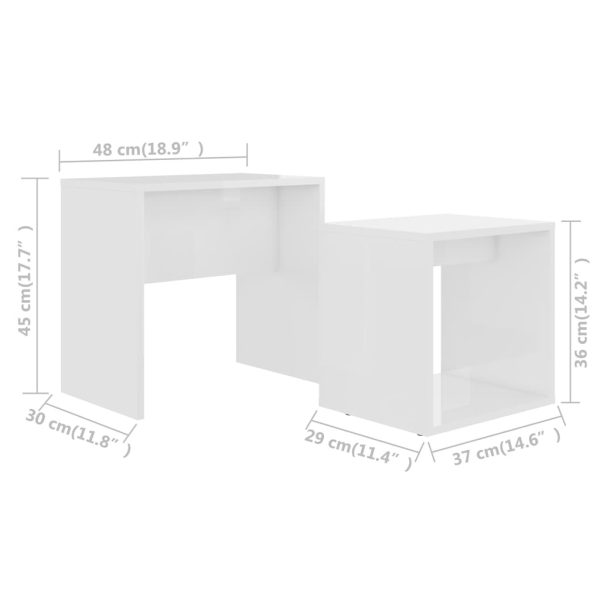 Coffee Table Set 48x30x45 cm Engineered Wood – High Gloss White