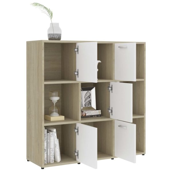 Book Cabinet 90x30x90 cm Engineered Wood – White and Sonoma Oak