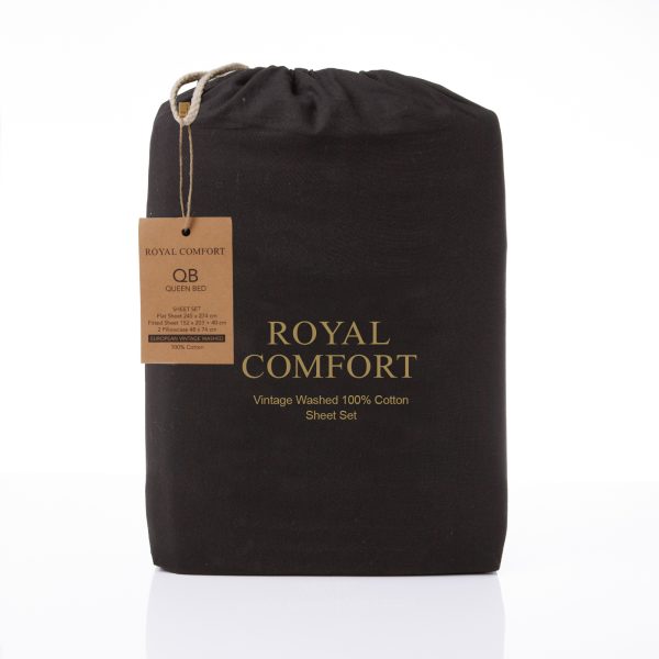 Royal Comfort Vintage Washed 100 % Cotton Sheet Set – SINGLE, Charcoal