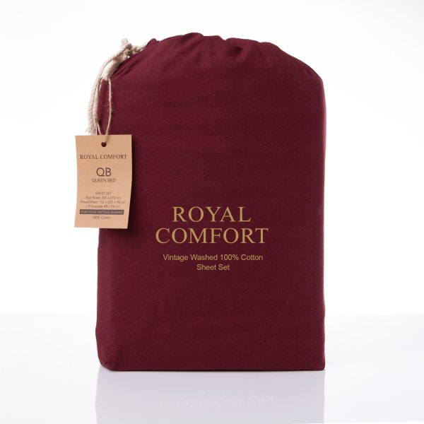 Royal Comfort Vintage Washed 100 % Cotton Sheet Set – SINGLE, Mulled Wine