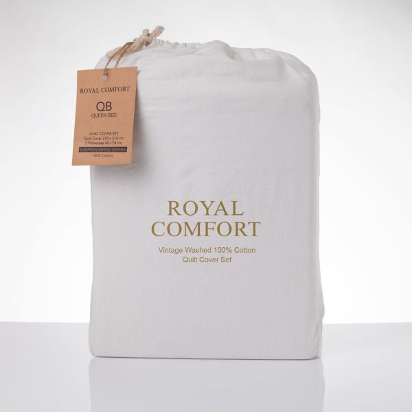 Royal Comfort Vintage Washed 100 % Cotton Quilt Cover Set – SINGLE, White