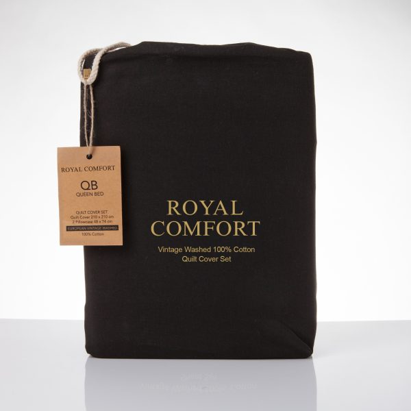 Royal Comfort Vintage Washed 100 % Cotton Quilt Cover Set – SINGLE, Charcoal