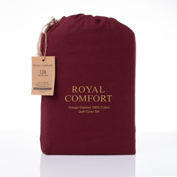 Royal Comfort Vintage Washed 100 % Cotton Quilt Cover Set – SINGLE, Mulled Wine