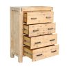 5 Pieces Bedroom Suite in Solid Wood Veneered Acacia Construction Timber Slat King Size Oak Colour Bed, Bedside Table , Tallboy & Dresser