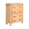 5 Pieces Bedroom Suite in Solid Wood Veneered Acacia Construction Timber Slat Queen Size Oak Colour Bed, Bedside Table , Tallboy & Dresser