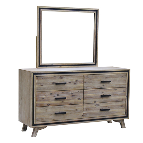 5 Pieces Bedroom Suite Queen Size Silver Brush in Acacia Wood Construction Bed, Bedside Table, Tallboy & Dresser