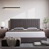 Bed Frame Polyester Fabric Padded Upholstery High Quality Slats Polished Stainless Steel Feet King Size