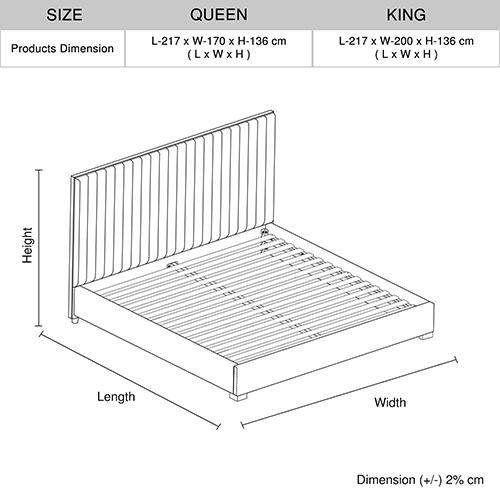 Bed Frame Polyester Fabric Padded Upholstery High Quality Slats Polished Stainless Steel Feet King Size