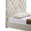 Bed Frame Fabric Padded Upholstery High Quality Slats Polished Stainless Steel Feet Queen Size