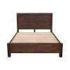Bed Frame Double Size in Solid Wood Veneered Acacia Bedroom Timber Slat in Chocolate