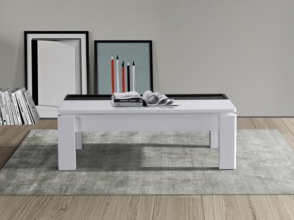 Coffee Table High Gloss Finish Lift Up Top MDF Black & White Colour Interior Storage