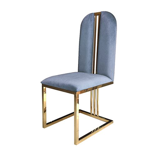 2X Fancy Dining Chair Stainless Gold Frame & Seat Blue Fabric