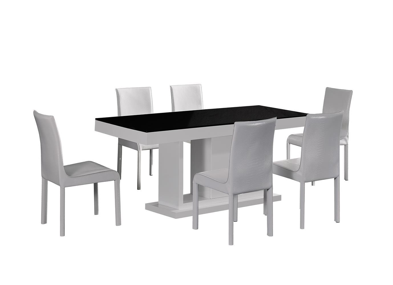 7 Pieces Dining Suite Dining Table & 6X white Chairs in Rectangular Shape High Glossy MDF Wooden Base Combination of Black & White Colour