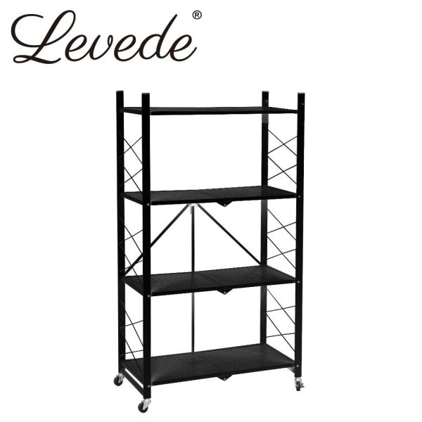 Foldable Storage Shelf Display Rack Bookshelf Bookcase Wheel Collapsible