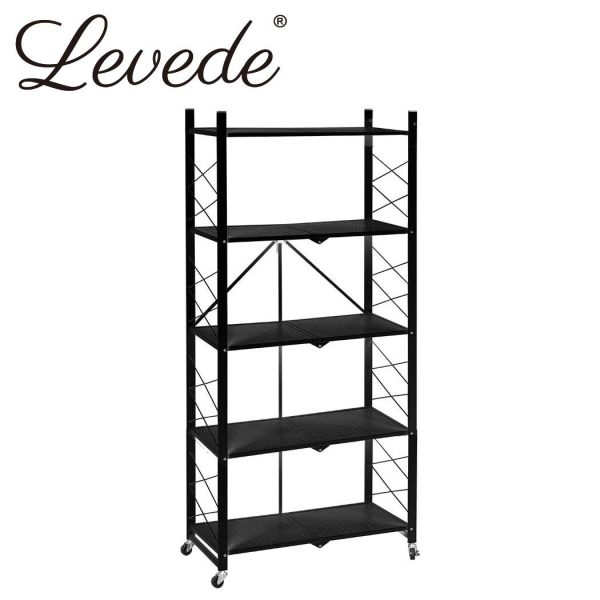 Foldable Storage Shelf Display Rack Bookshelf Bookcase Wheel Collapsible