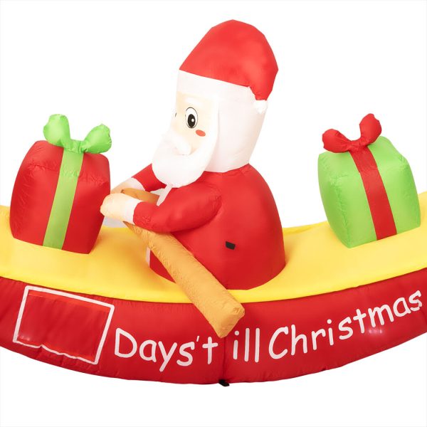 Christmas Inflatable Santa Clau Boat 2.1M Xmas Outdoor Decor LED Lights