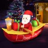 Christmas Inflatable Santa Clau Boat 2.1M Xmas Outdoor Decor LED Lights