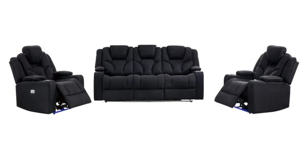 3+1+1 Seater Electric Recliner Stylish Rhino Fabric Black Lounge Armchair with LED Features