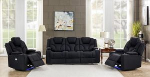 3+1+1 Seater Electric Recliner Stylish Rhino Fabric Black Lounge Armchair with LED Features