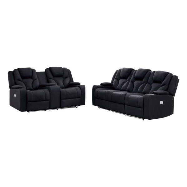 3+2 Seater Electric Recliner Stylish Rhino Fabric Black Lounge Armchair with LED Features