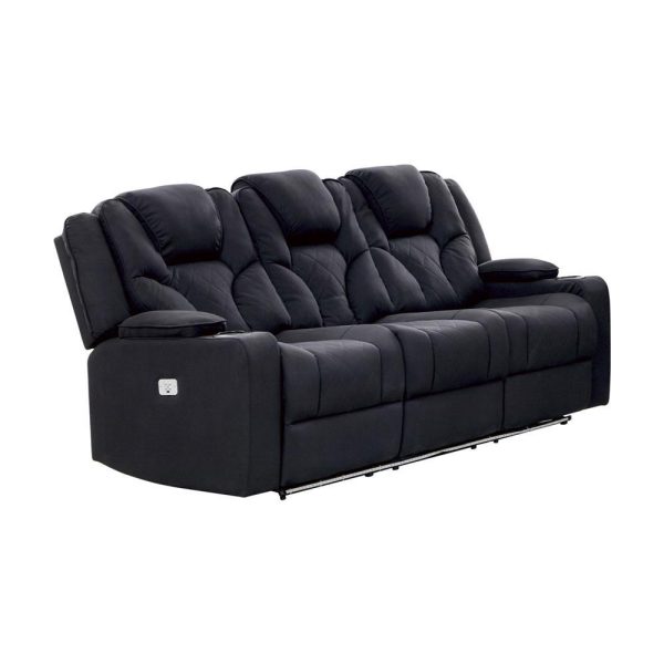 3+2 Seater Electric Recliner Stylish Rhino Fabric Black Lounge Armchair with LED Features