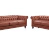 3+2 Seater Brown Sofa Lounge Chesterfireld Style Button Tufted in Faux Leather