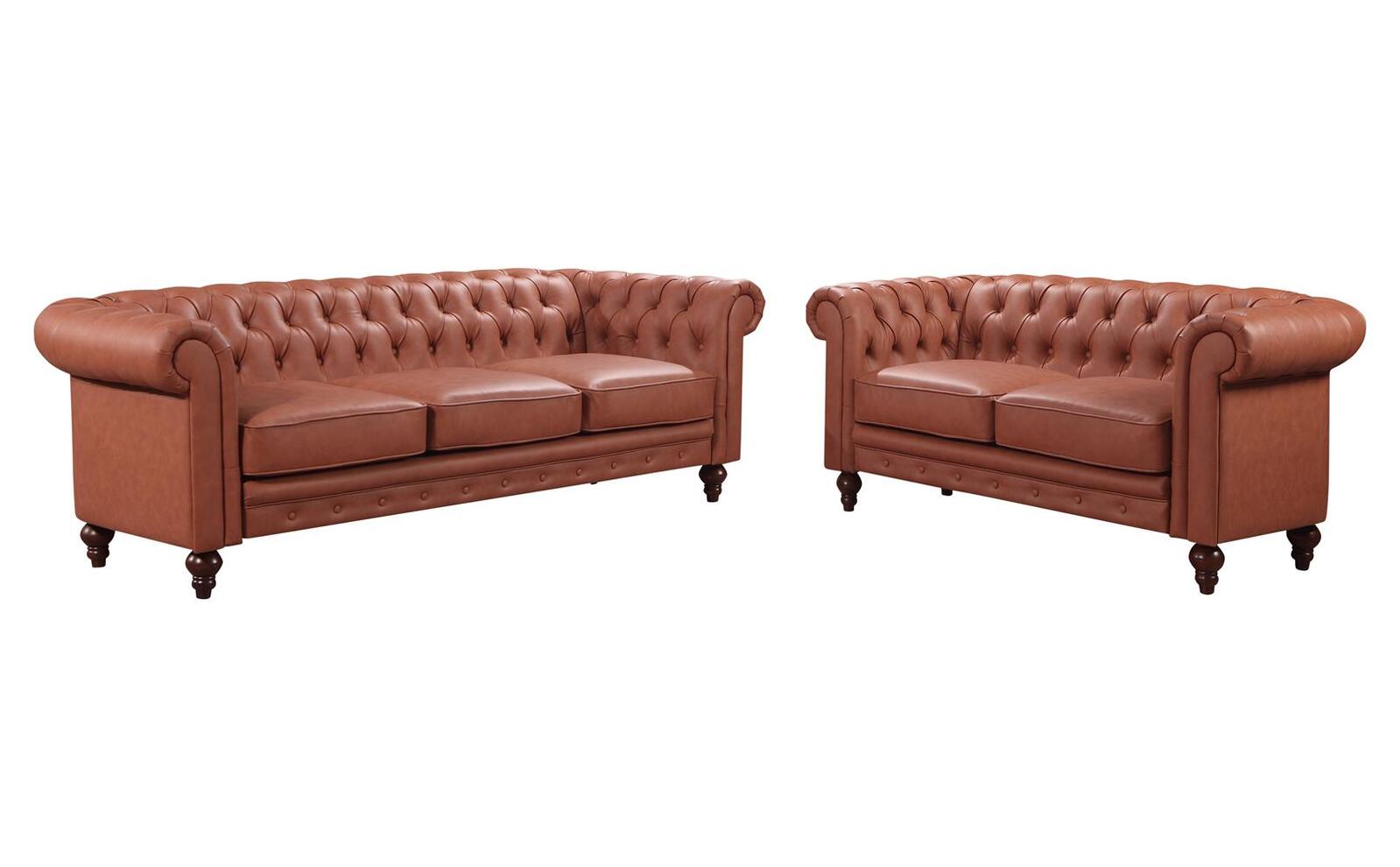 3+2 Seater Brown Sofa Lounge Chesterfireld Style Button Tufted in Faux Leather