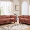 3+2 Seater Brown Sofa Lounge Chesterfireld Style Button Tufted in Faux Leather