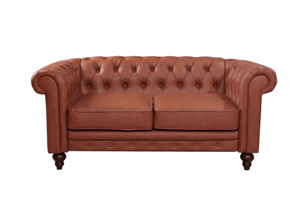 3+2 Seater Brown Sofa Lounge Chesterfireld Style Button Tufted in Faux Leather