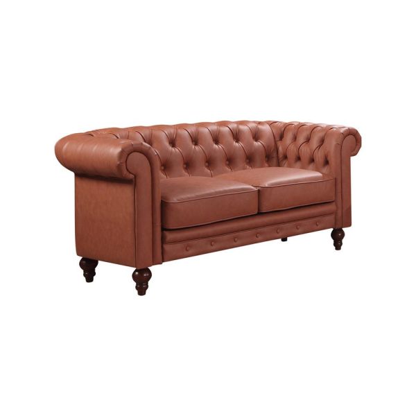 3+2 Seater Brown Sofa Lounge Chesterfireld Style Button Tufted in Faux Leather