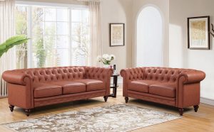 3+2 Seater Brown Sofa Lounge Chesterfireld Style Button Tufted in Faux Leather