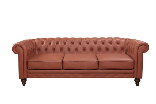 3+2 Seater Brown Sofa Lounge Chesterfireld Style Button Tufted in Faux Leather