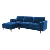 Sofa Chaise Navy Blue Colour Seamed Grid Pattern Pocket Spring Side Pillows Oblique Legs