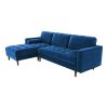 Sofa Chaise Navy Blue Colour Seamed Grid Pattern Pocket Spring Side Pillows Oblique Legs