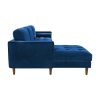 Sofa Chaise Navy Blue Colour Seamed Grid Pattern Pocket Spring Side Pillows Oblique Legs