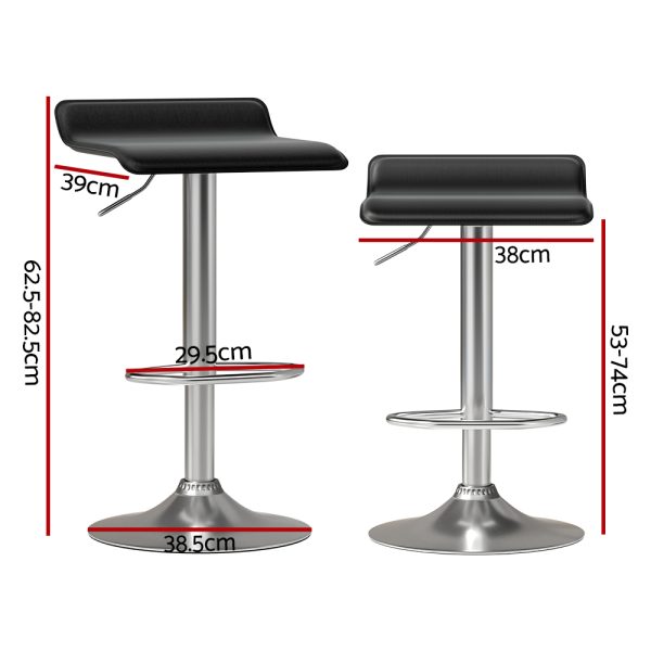 2x Bar Stools Faux Leather Chair Black