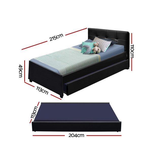 Keepit Bed Frame King Single Size Black Leather