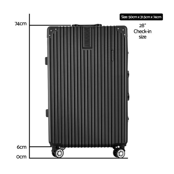 28″ Luggage Trolley Travel Suitcase Set TSA Hard Case Lightweight Aluminum Black