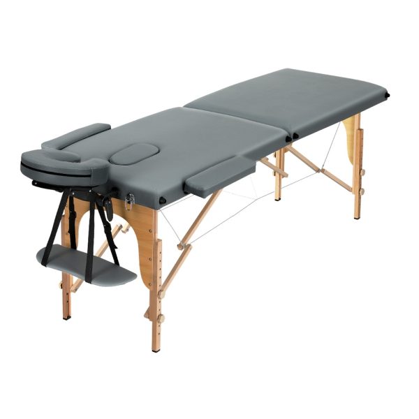 Massage Table 56CM Width 2Fold Portable Wooden Therapy Beauty Bed Grey