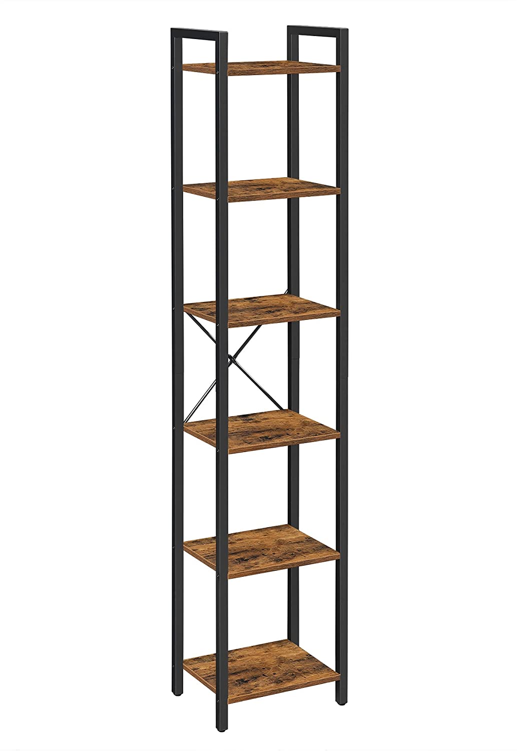 6-Tier Rustic Bookshelf, Brown & Black