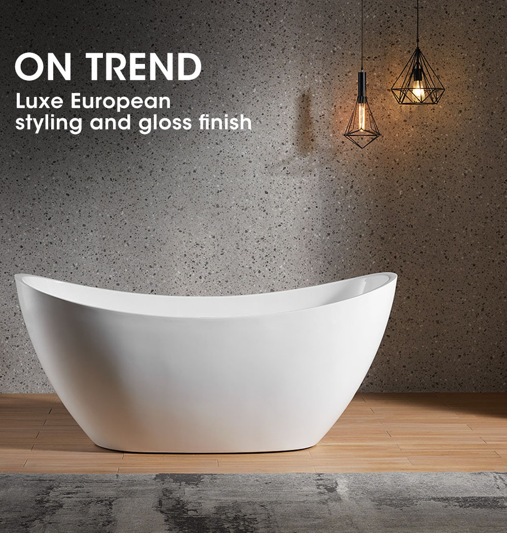 MARBELLA Freestanding Bath Tub Bathtub 1680x760x730 Round Standing Acrylic Gloss