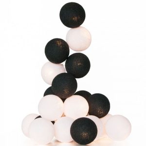 1 Set of 20 LED Black White 5cm Cotton Ball Battery Powered String Lights Xmas Gift Home Wedding Party Bedroom Decoration Outdoor Indoor Table Centrep